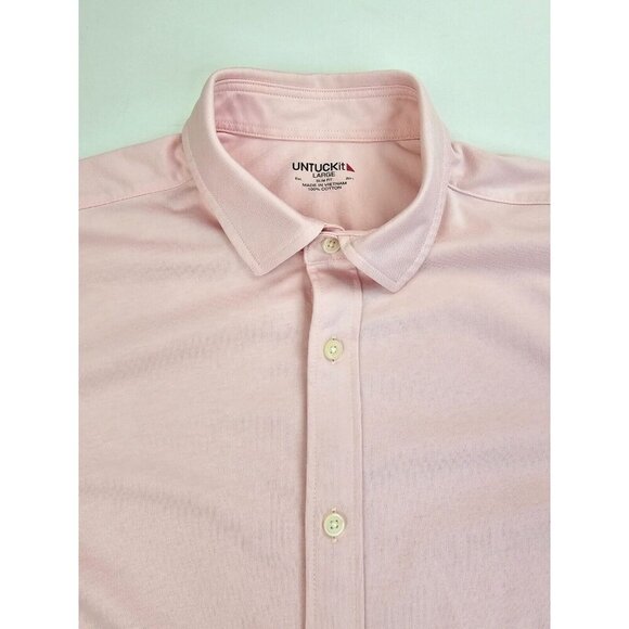 Untuckit Slim Fit Size Large Mens Pink Long Sleeve Logo Tag Cotton Huber Shirt - Picture 5 of 10